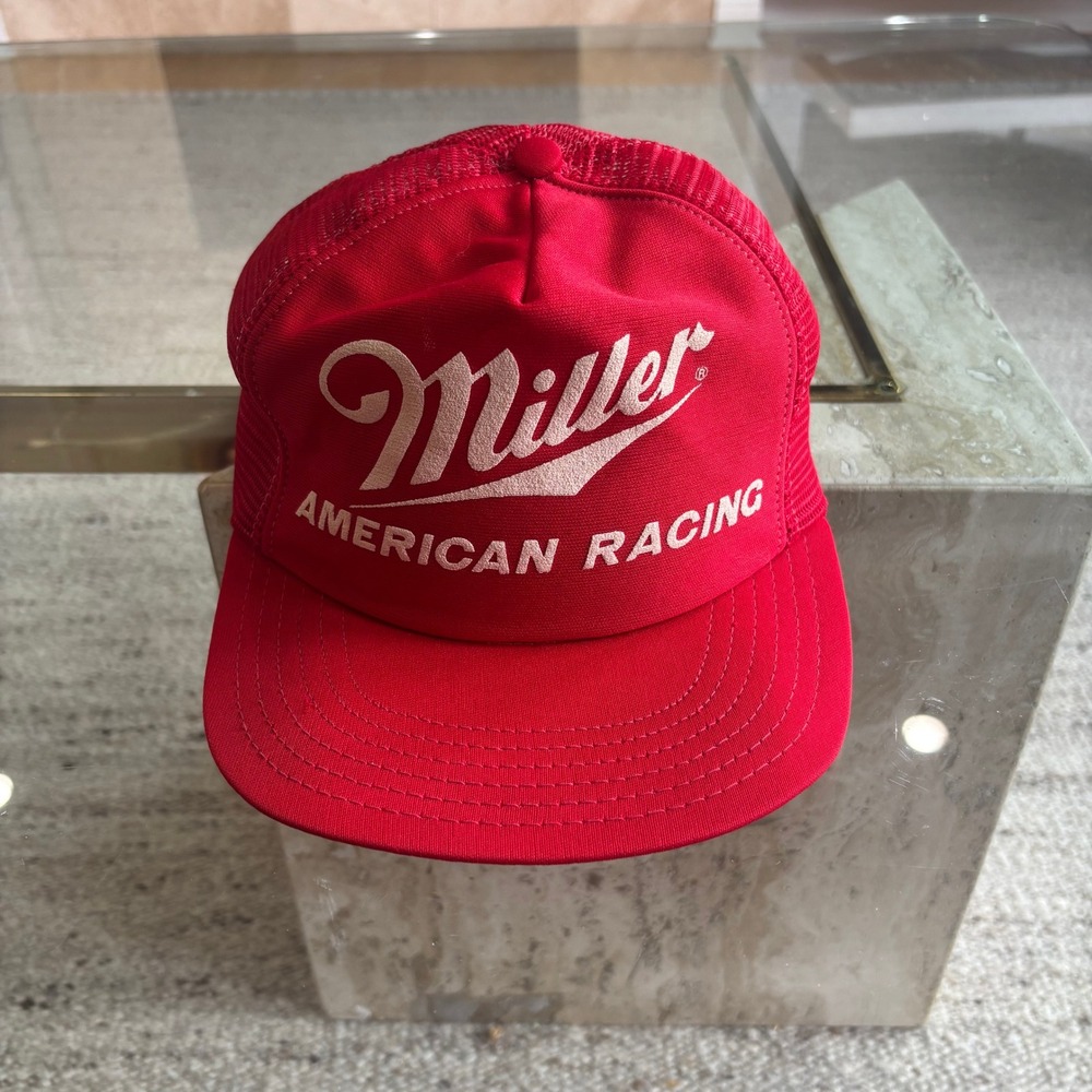 Miller Trucker Hat Men OS Red Good Used Condition American Racing Vintage Cap